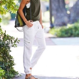 athleta white linen joggers with pockets